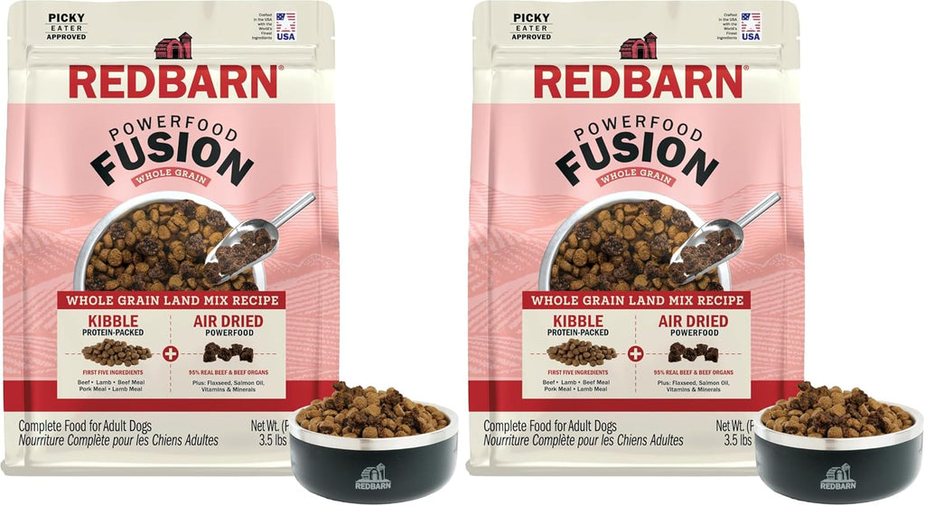 Redbarn Powerfood Fusion Air Dried Kibble Blend – Whole Grain Land Beef Lamb Recipe – Made in USA Adult Dry Dog Food with Superfoods, Prebiotics, Postbiotics - 3.5lb Bag (Pack of 2)