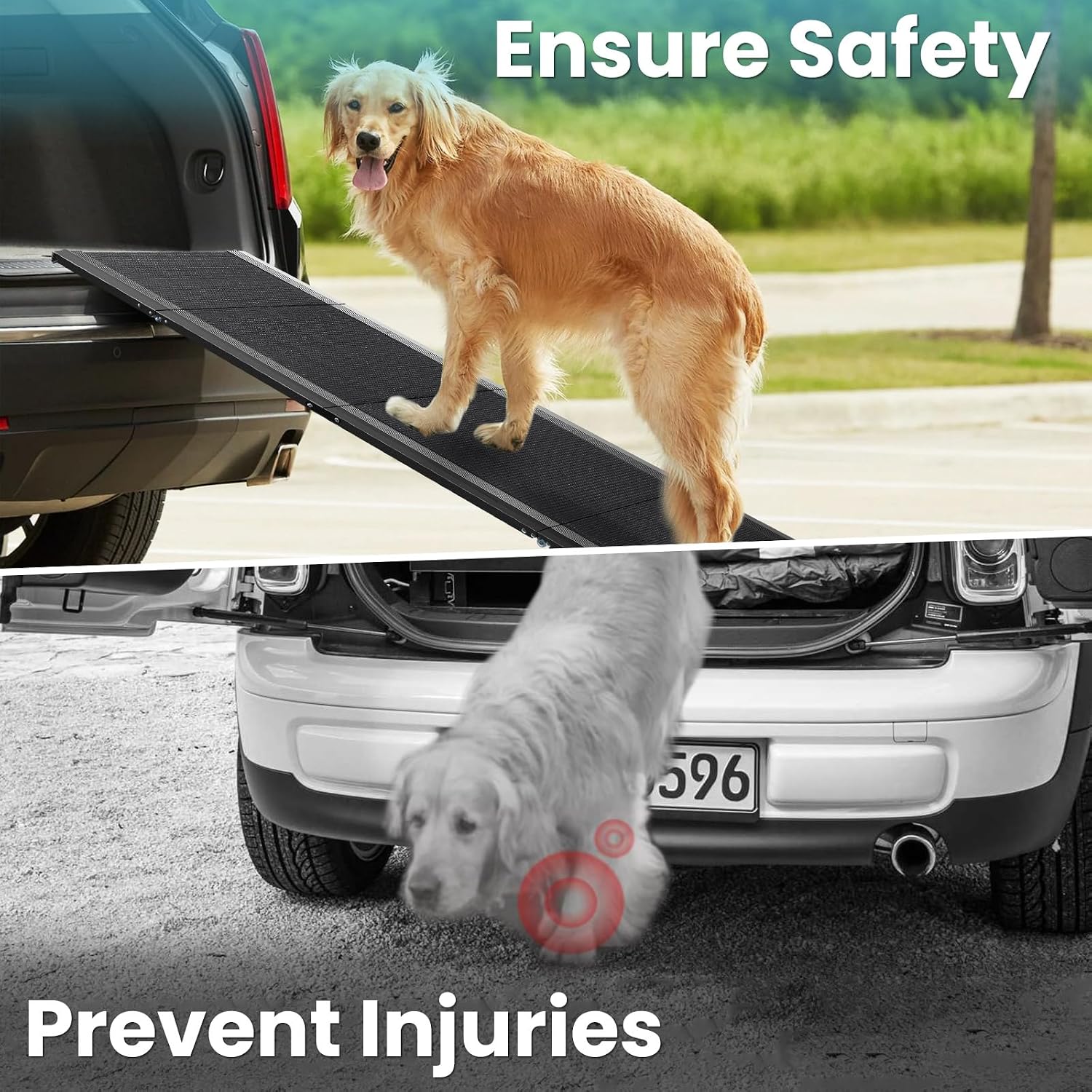 67''L x 17''W Dog Ramp for Car, Folding Portable Pet Stair Ramp with Non-Slip Rug Surface, Extra Wide Dog Steps for Medium & Large Dogs Up to 250LBS Enter a Car, SUV & Truck