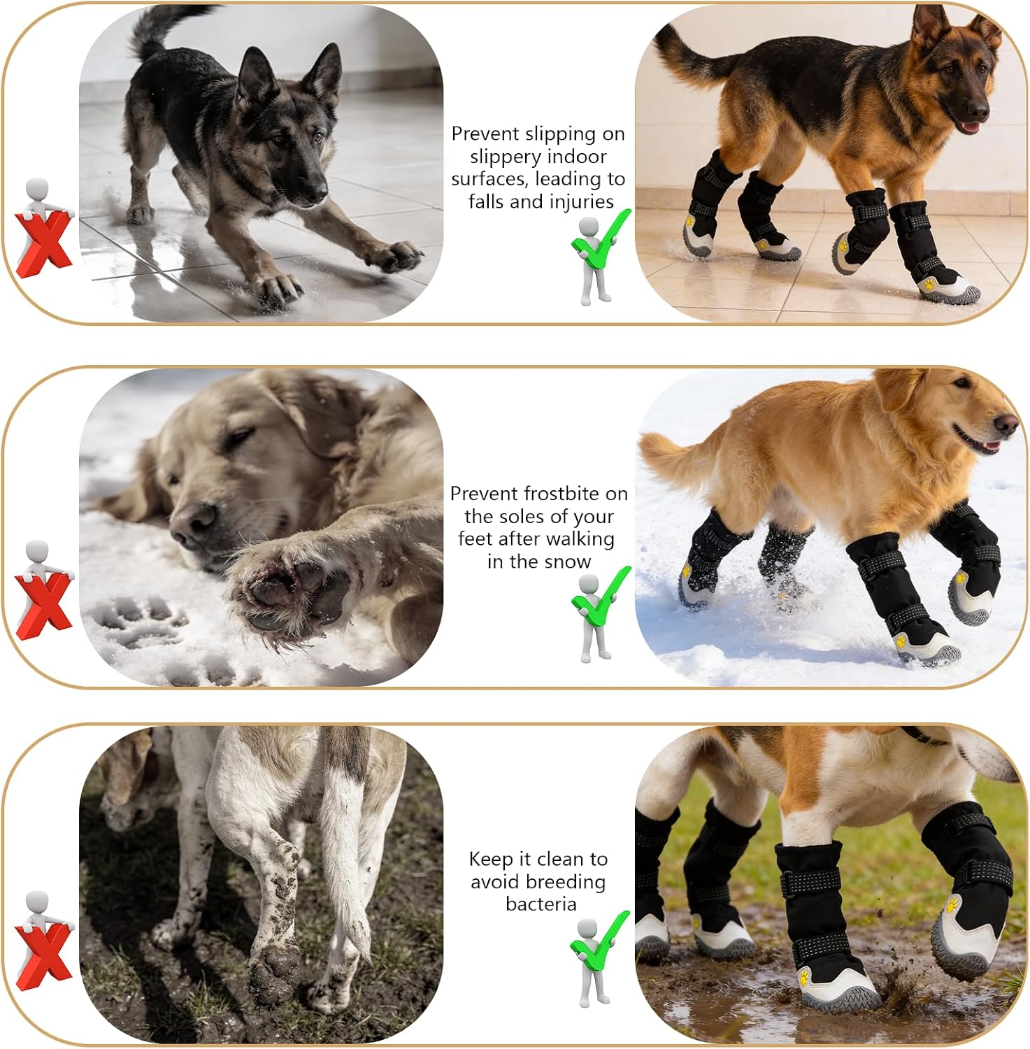 BECEMURU Dog Boots, Double-Straps Anti-Fall Off Dog Booties Shoes, Non-Slip Paw Protectors for Outdoor Walking Hiking in Snowy or Rainy Day (Black, 2#(Width 1.8 inch) for 21-30 lbs)