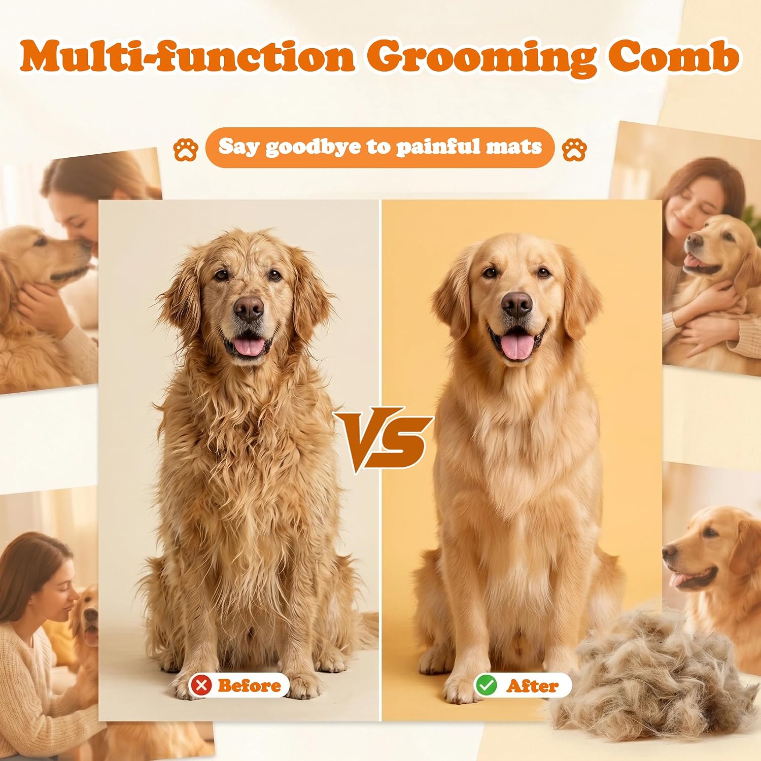 2-in-1 Pet Dematting Comb & Undercoat Rake, Self-Cleaning Deshedding Brush for Dogs & Cats, Safely Removes Mats, Tangles and Loose Fur for Long or Short Hair(White)