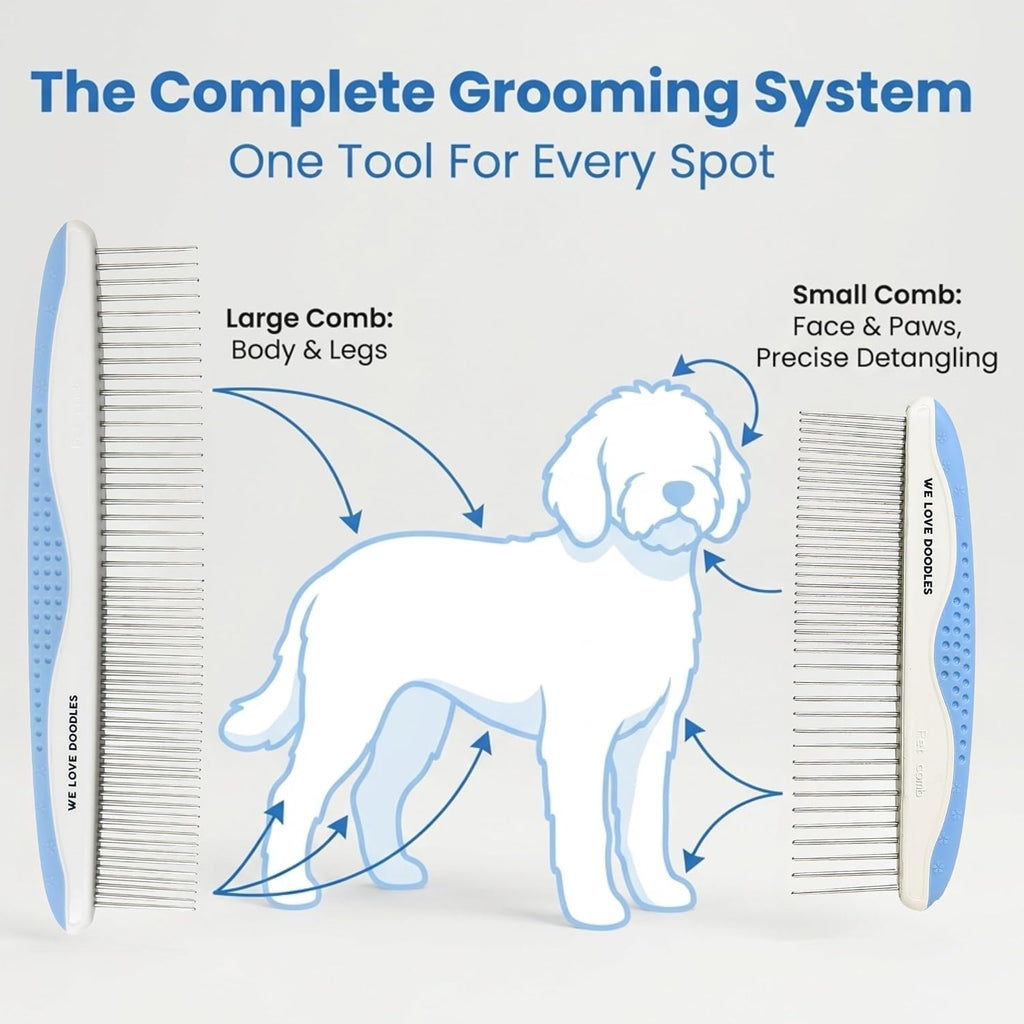 Metal Comb for Dogs, Dog Grooming Detangler Combs For Matted Hair, 2 Pack | Best Comb for Golden Doodles & Poodles, For Dematting & Detangling Pets And Cats, Fine Tooth Stainless Steel Greyhound Comb