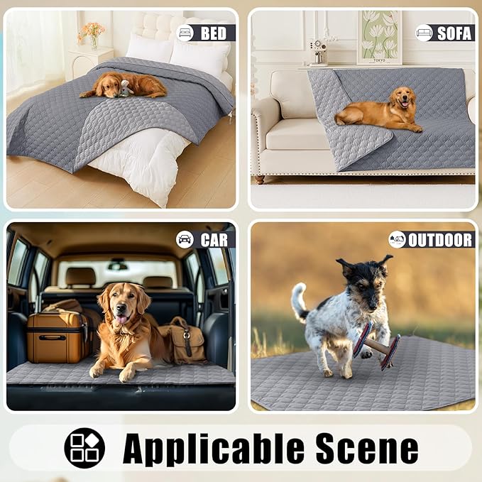 Smiry Waterproof Dog Bed Cover Blanket, Soft Reversible Pet Blanket, Washable Leakproof Cats Dogs Couch Cover for Sofa, Couch, Furniture (82x82 Inch, Grey/Light Grey)