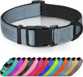 Joytale Reflective Dog Collar, Soft Neoprene Padded, Metal D-Ring, Nylon Pet Collar Adjustable for Large Dogs, Gray, L