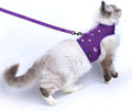 Cat Harness and Leash for Walking Escape Proof Breathable Mesh Fabric, Purple, Large, Adjustable Cat Walking Jackets with DIY Beads, Padded Stylish Cat Vest