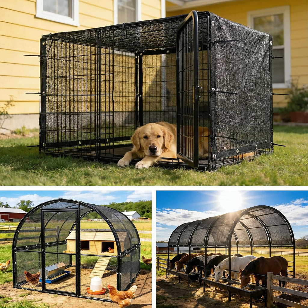 Amgo 90% UV Block Sun Shade Cloth for Dog Kennel Cover, 2' x 3' Black Pet Playpen Sunshade with Grommets, Durable Mesh Tarp for Crate, Patio, Stable,Chicken Coop & Outdoor Privacy Screen.