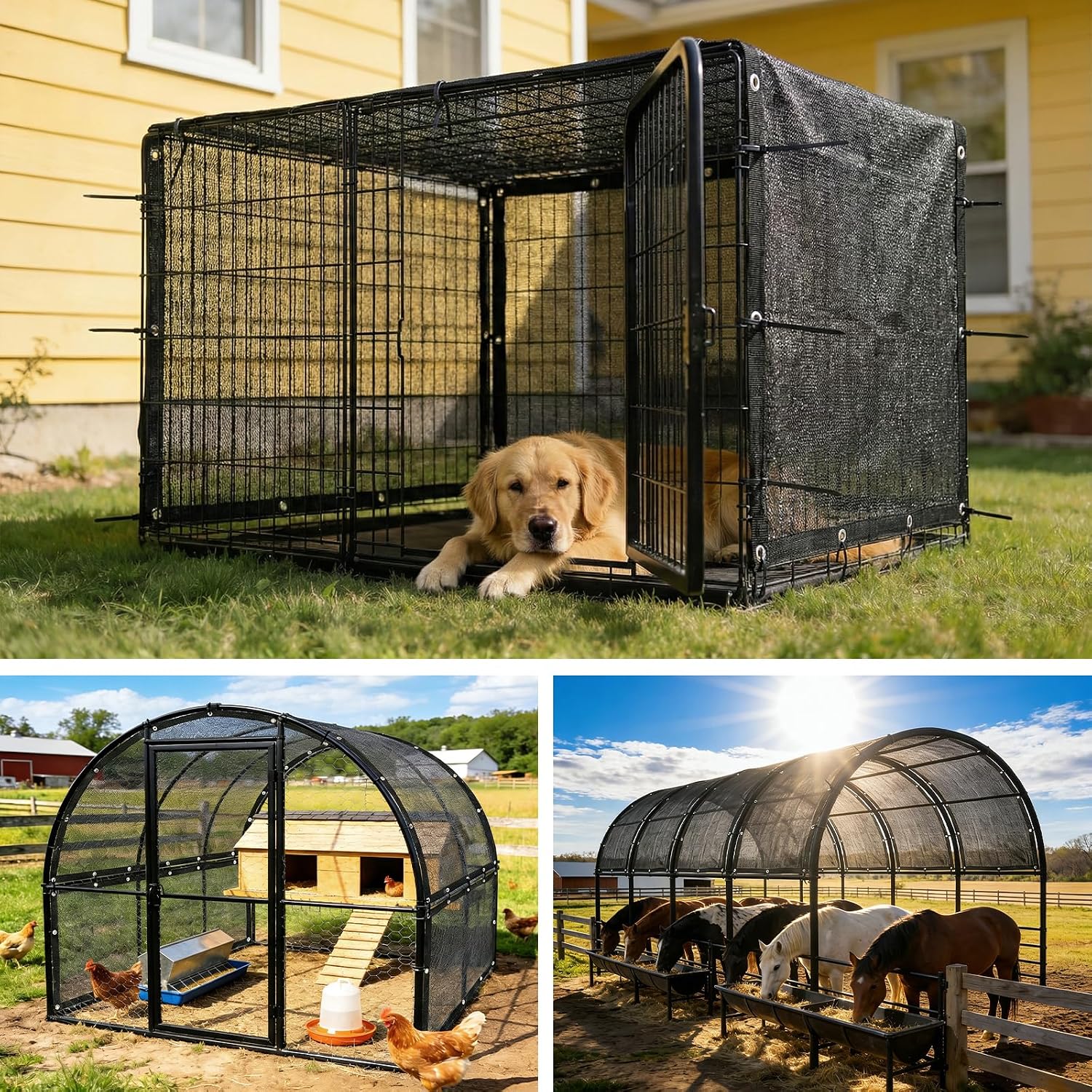 Amgo 90% UV Block Sun Shade Cloth for Dog Kennel Cover, 2' x 3' Black Pet Playpen Sunshade with Grommets, Durable Mesh Tarp for Crate, Patio, Stable,Chicken Coop & Outdoor Privacy Screen.