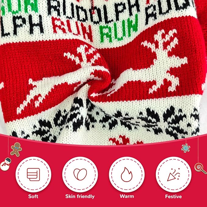 Dog Christmas Sweater Xmas Pet Clothes Cute Reindeer Christmas Dog Costume Outfits Holiday Knitwear Puppy Cat Jumpers New Year Gifts for Small Medium Large Dogs(Red Runing Deer,XXL)