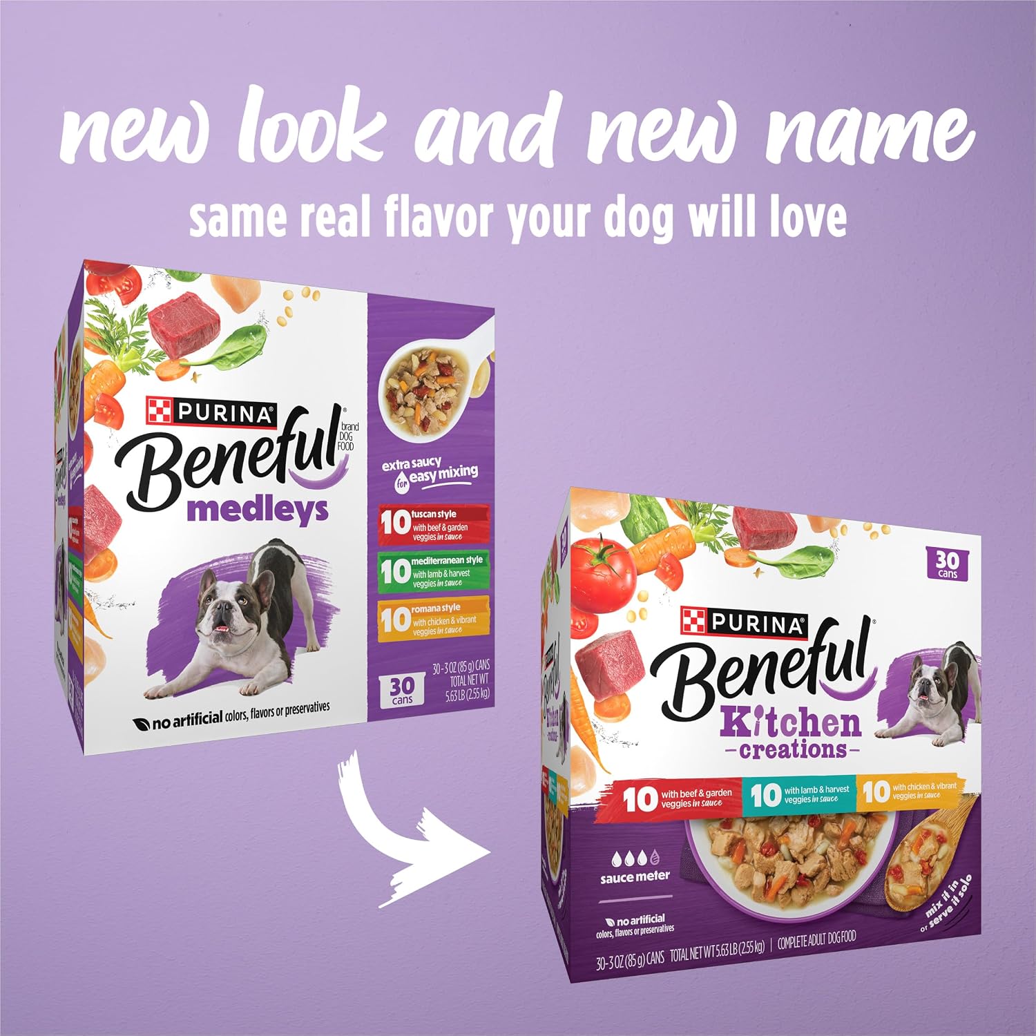 Purina Beneful Kitchen Creations Wet Dog Food Variety Pack, (30) 3 oz Cans | Real beef, chicken or lamb with vegetables, grains, and pasta, bite-sized tender chunks in a savory sauce