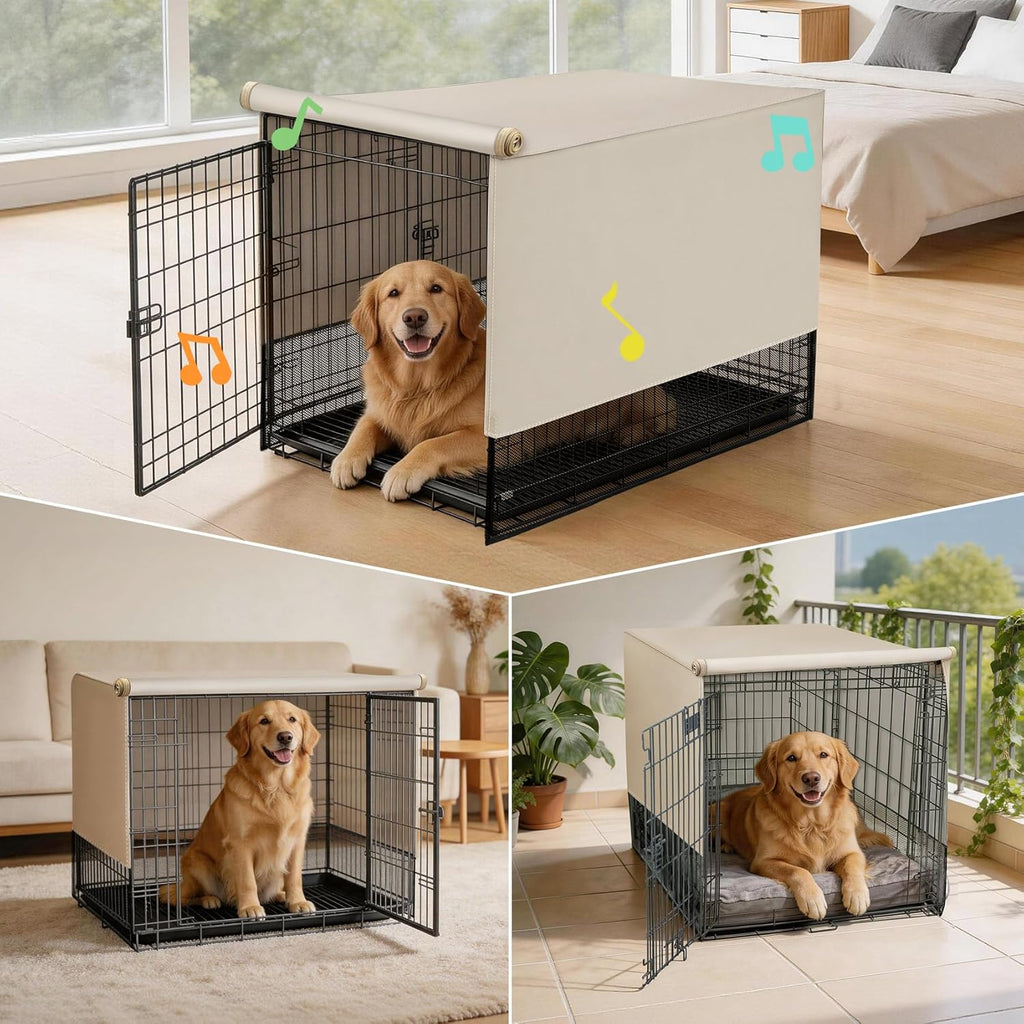 Explore Land Breathable Dog Crate Cover - 4 Sides Mesh Ventilation, Basic Pet Kennel Cover, All Sides Open, Universal Fit for 1 2 3 Doors 24 inches Wire Dog Crate （Tan）