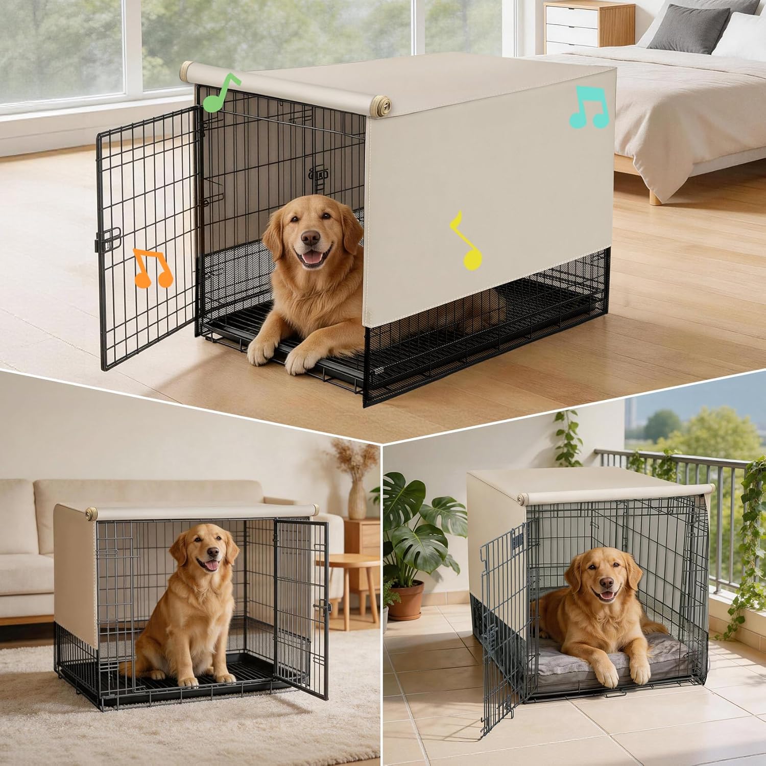 Explore Land Breathable Dog Crate Cover - 4 Sides Mesh Ventilation, Basic Pet Kennel Cover, All Sides Open, Universal Fit for 1 2 3 Doors 24 inches Wire Dog Crate （Tan）