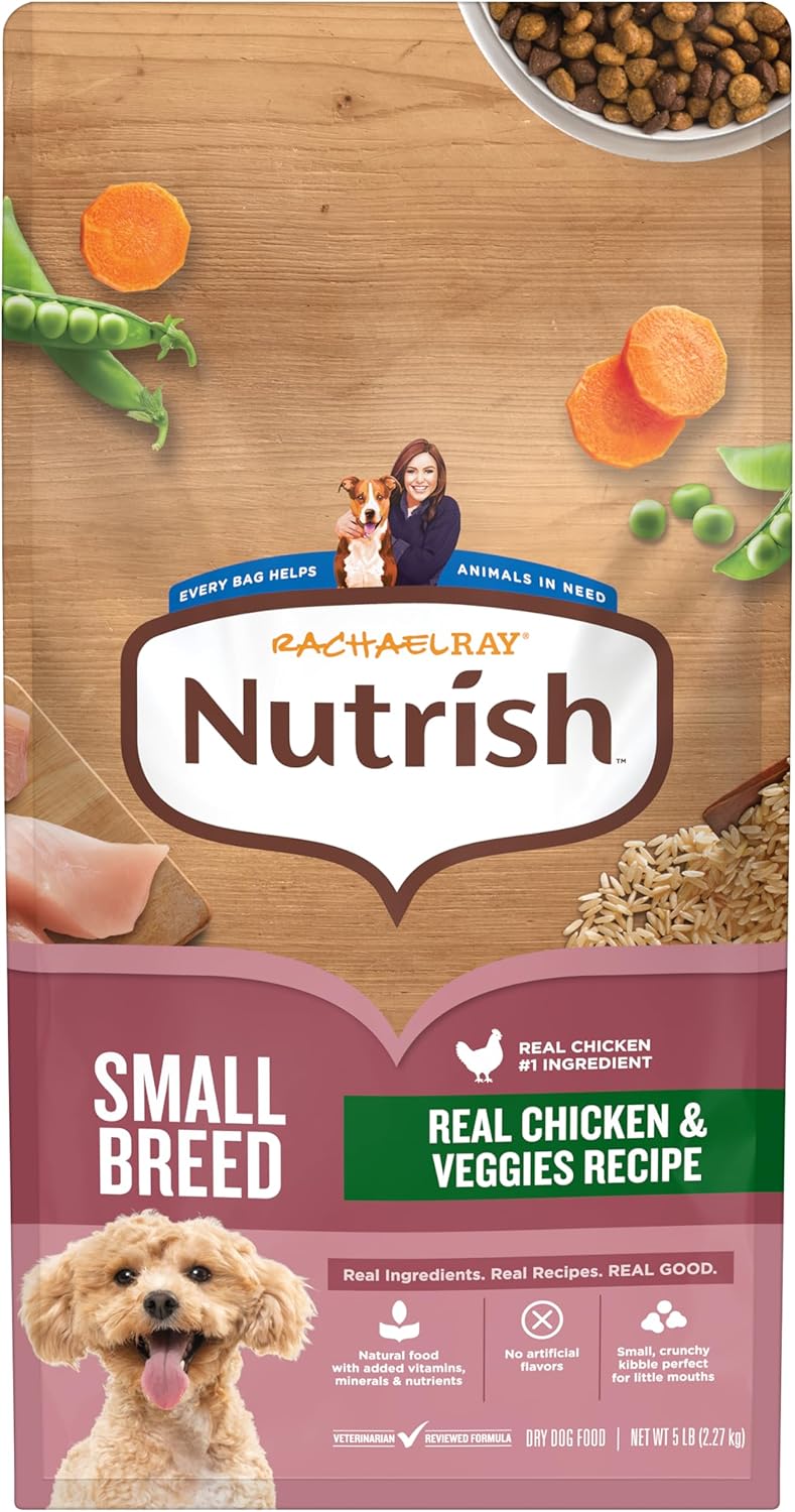 Nutrish Small Breed Dry Dog Food with Chicken, 5 lb. Bag (Rachael Ray) | Suitable for Small Adult Dogs, Veterinarian Reviewed Formula, Made with No Artificial Flavors