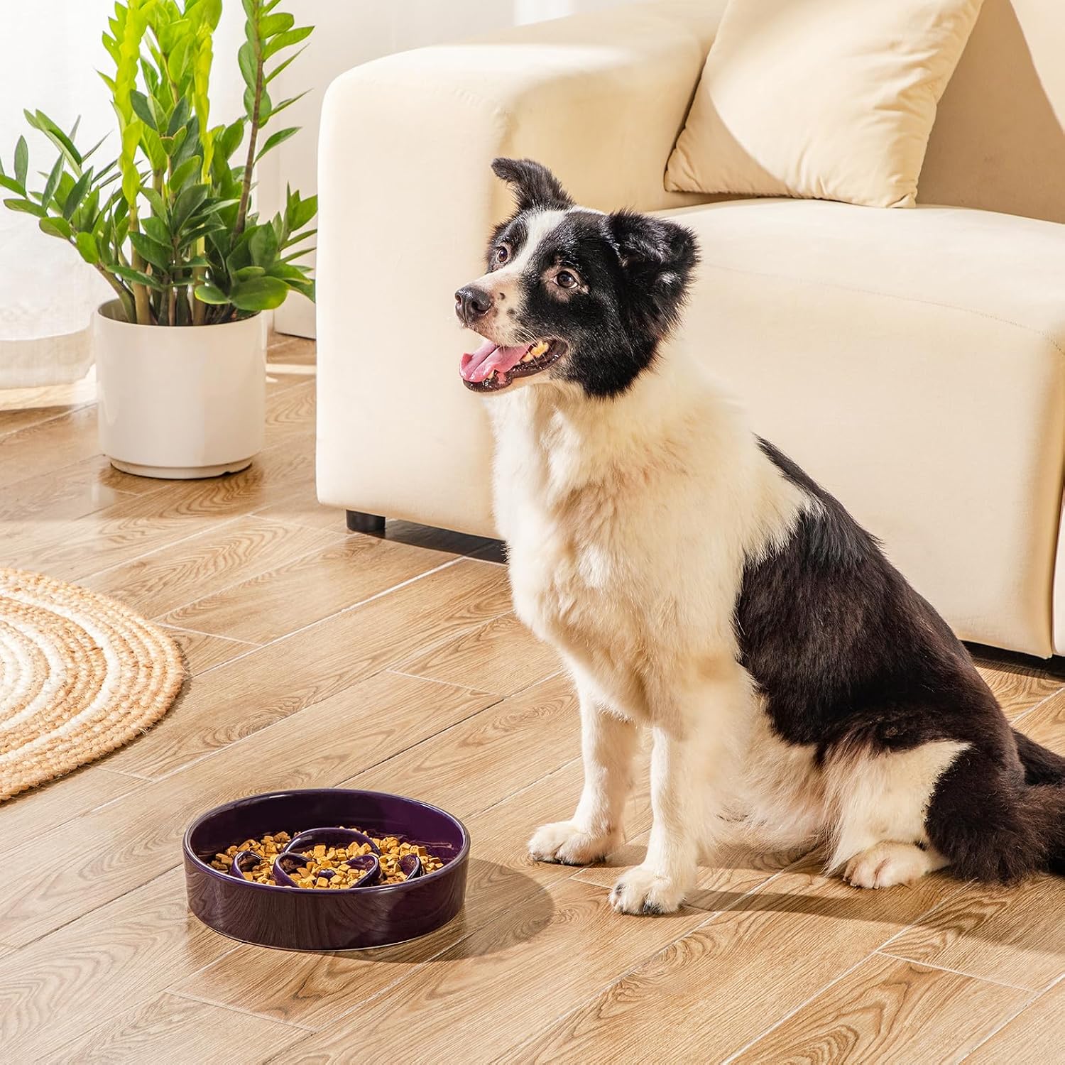 vancasso Slow Feeder Dog Bowl, 3 Cups Ceramic Large Puzzle Dog Food Dish | Maze Dog Food Bowl for Fast Eaters, Slow Feeding Design for Large Dogs, Promotes Healthy Eating Habits, Dark Purple