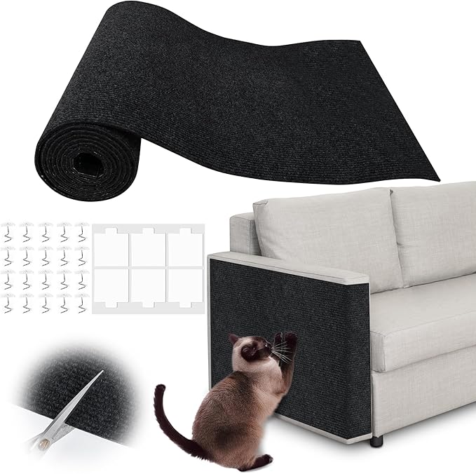 Cat Scratch Furniture Protector - 100" x 15.8" Trimmable Self-Adhesive Cats Claws Scratch Pads, DIY Cat Climbing Couch Protector for Scratch Post Cat Tree Replacement Indoor (Black)