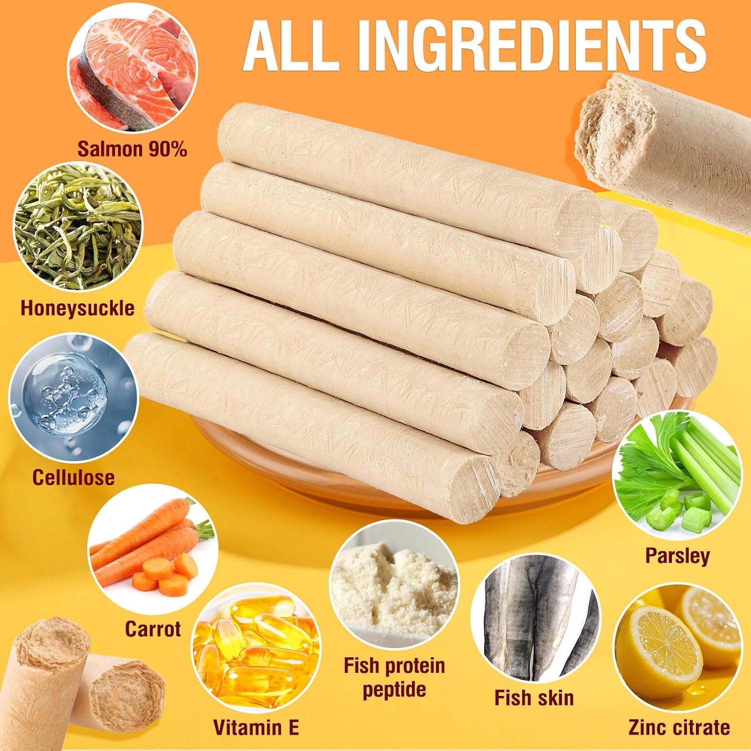 100g/3.52oz Dehydrated Salmon&Carrot Dog Sticks,Natural Freeze-Dried Salmon Sticks for Dogs,High Protein,Grain-Free,Gluten-Free,Healthy Snack for All Breeds&Sizes