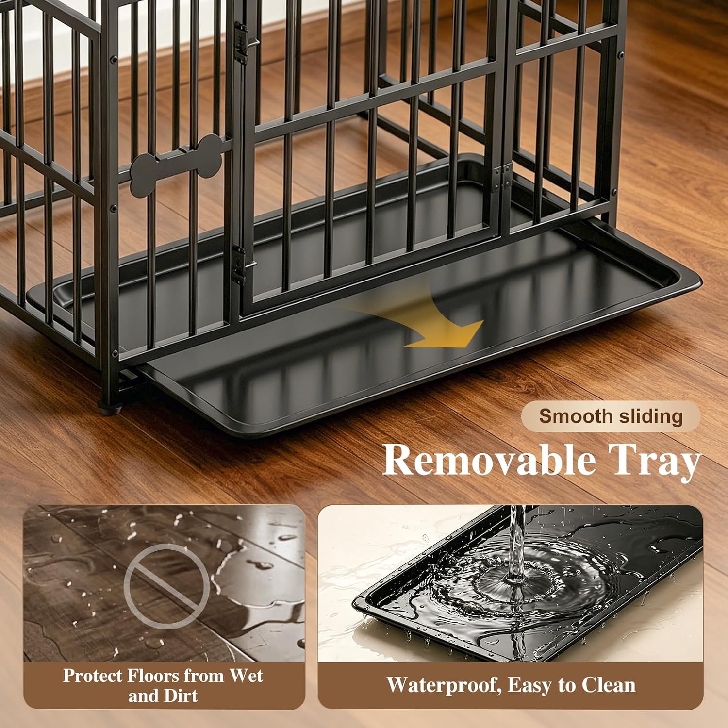 Pawaboo 38 Inch Heavy Duty Dog Crate, with Removable Tray, Escape Proof | Dog Kennel, 0.5 Inch Iron Tube Thickened Dogs Crate for Medium and Small Dogs, Easy to Clean, Black