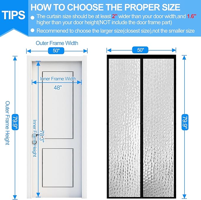 RELIANCER Magnetic Thermal Insulated Door Curtain,Waterproof EVA Door Cover,Fit Doors Size Up to 48"x78",Temperature Protection Insulated Doorway Curtain Partition,Patio Self-Closing Doors Net Screen