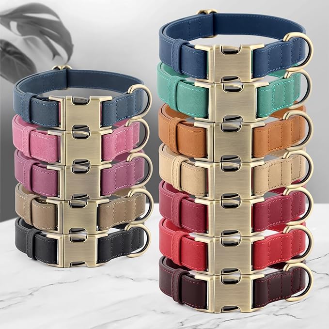 Plutus Pet Genuine Leather Dog Collar – Adjustable Pet Collar with Quick Release Metal Buckle, Soft Real Leather for Small Medium Large Dogs, Heavy Duty & Skin-Friendly (Burgundy, M)