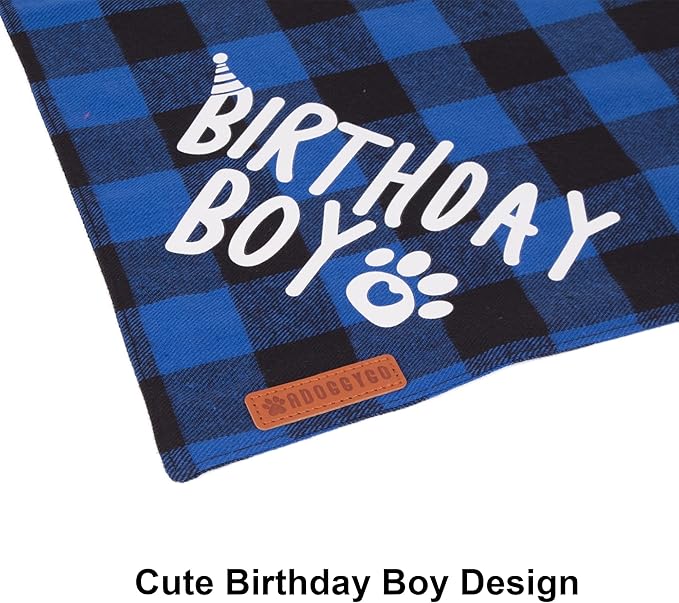 ADOGGYGO Dog Birthday Party Supplies, Multi Size Offered, Blue Dog Birthday Hat Bandana Numbers Bow Set for Large X-Large Dogs Pets (X-Large)
