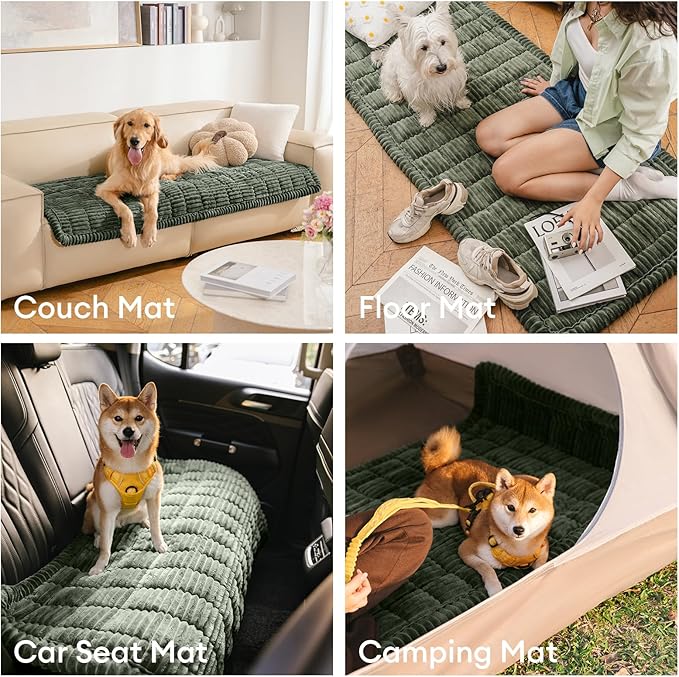 FUNNY FUZZY Pet Couch Covers for Sofa, Washable Dog Couch Cover Protector, Flannel Couch Covers for Dogs Pet- Friendly Mat Bed Sofa Cover (Dark Green, 27.6"×59.1")