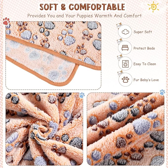 Tatuo 4 Pcs Dog Blanket for Pet Cat Blankets Indoor Puppy Teething Stuff Toys Paw Print Fleece Soft Blanket Sleep Mat for Guinea Pig Cage(White, Coffee, Pink, Purple,XX-Large(40 x 63 Inch),Square)