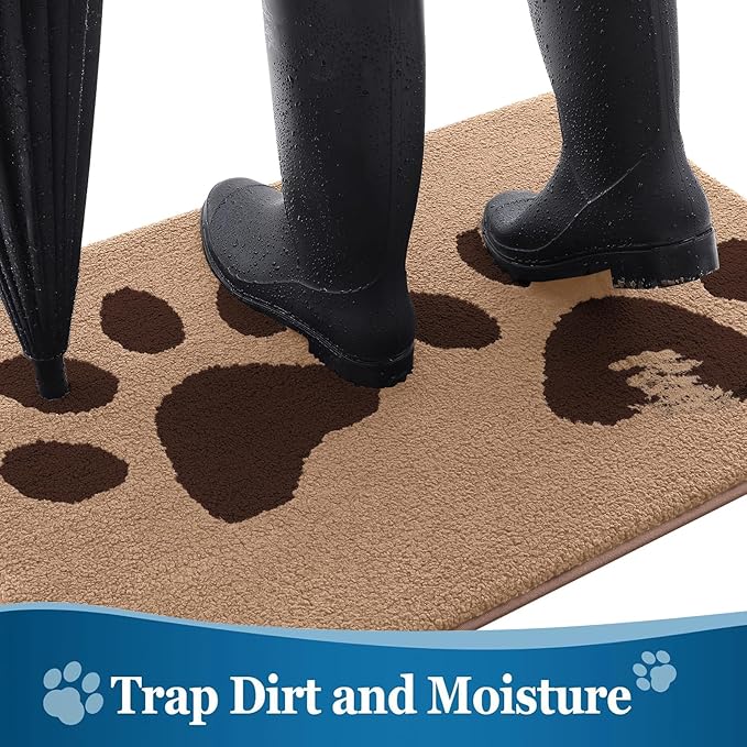 Buganda Dog Door Mat for Muddy Paws, Absorbent Dirt Trapper Washable Indoor Doormats, Non Slip Low-Profile Mud Mat for Dogs, Front Entrance Doormat for Inside Floor (59x35 Inches, Beige)