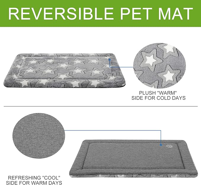 EMPSIGN Dog Crate Pad - Reversible Kennel Mat (Cool & Warm), Machine Washable, Cozy Star Pattern Sleeping Pad for Small Medium Large Dogs, All-Season Pet Bed, Suitable for 54"x37" Dog Crate, Grey