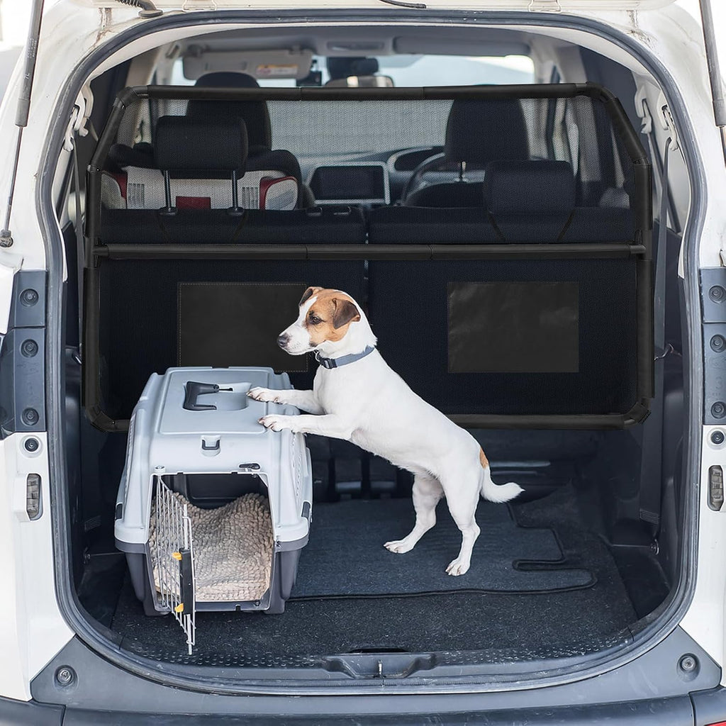 Dog Car Barrier for SUVs, 50" Wide Car Divider with See-Through Net Mesh, for Small Trucks and Cargo Area, SUVs & Mid-Sized Vehicle, SUV Dog Barrier Escape-Proof, Universal-Fit Pet Divider Gate