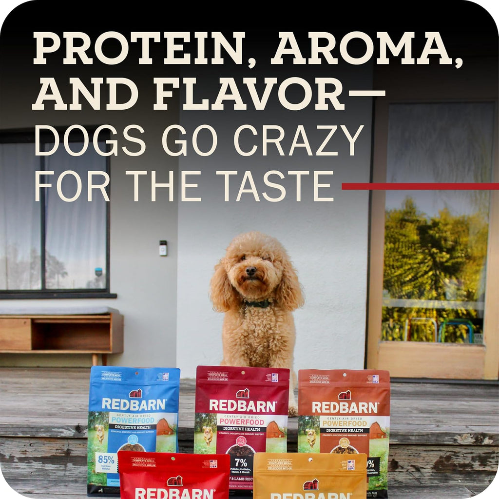 Redbarn Powerfood Air Dried Dog Food 2 lbs High Protein Beef and Lamb with Prebiotics Postbiotics for Digestive Health Wholesome Pet Food Complete Meal Made in USA