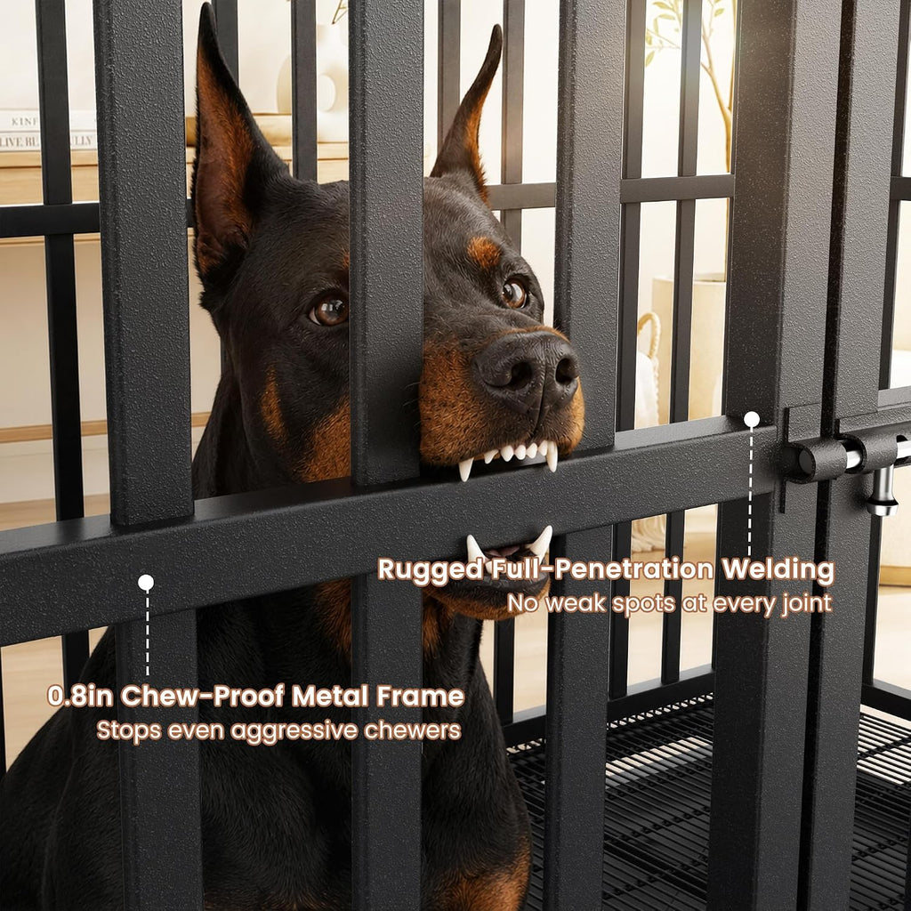 Heavy Duty Dog Crate 48 Inch, Indestructible Kennel for Large Dogs | 38-60" for Small to XX-Large Dogs | Escape Proof Latch | Removable Tray | Chew-Proof Steel | Lockable Wheels | Easy-Clean