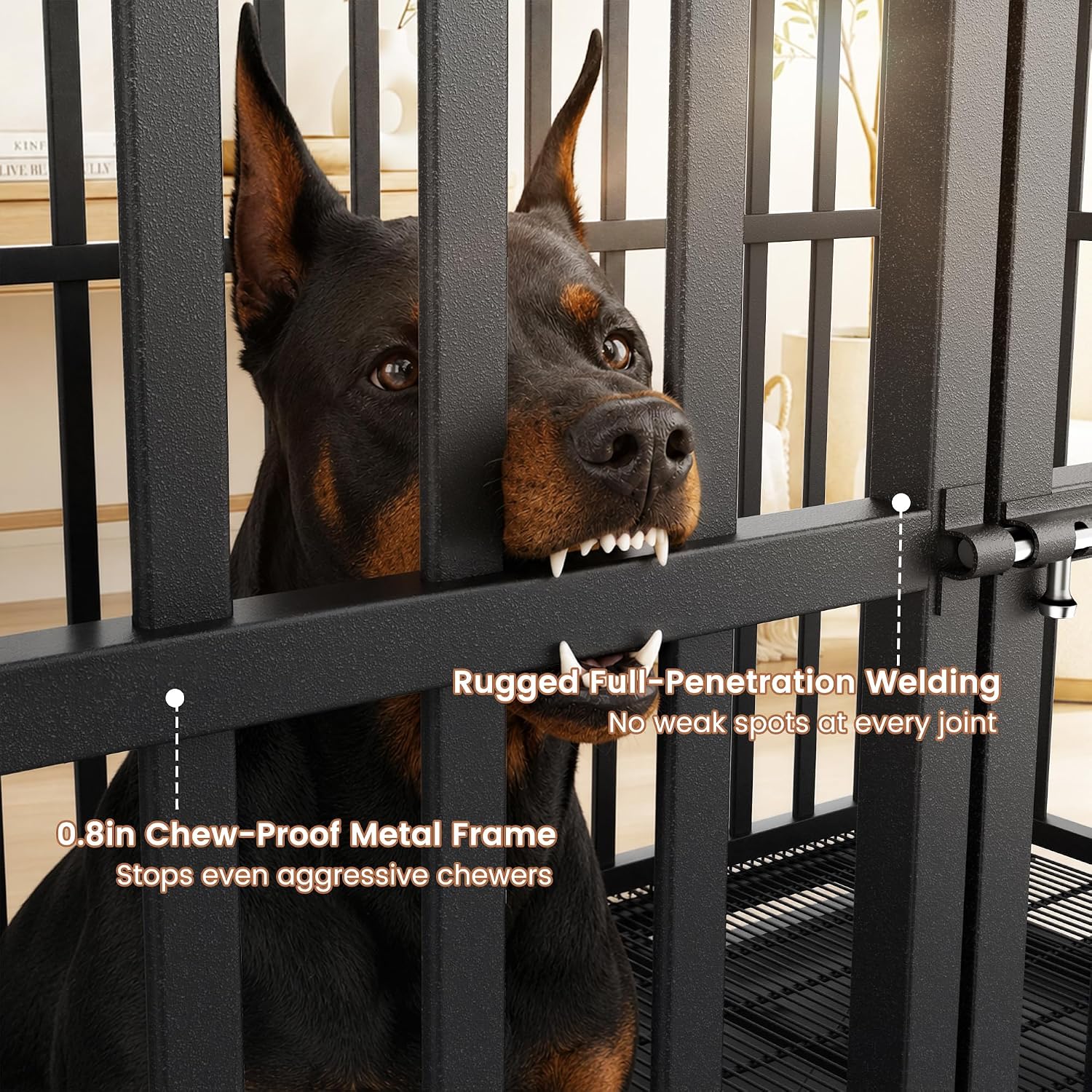 Heavy Duty Dog Crate 48 Inch, Indestructible Kennel for Large Dogs | 38-60" for Small to XX-Large Dogs | Escape Proof Latch | Removable Tray | Chew-Proof Steel | Lockable Wheels | Easy-Clean