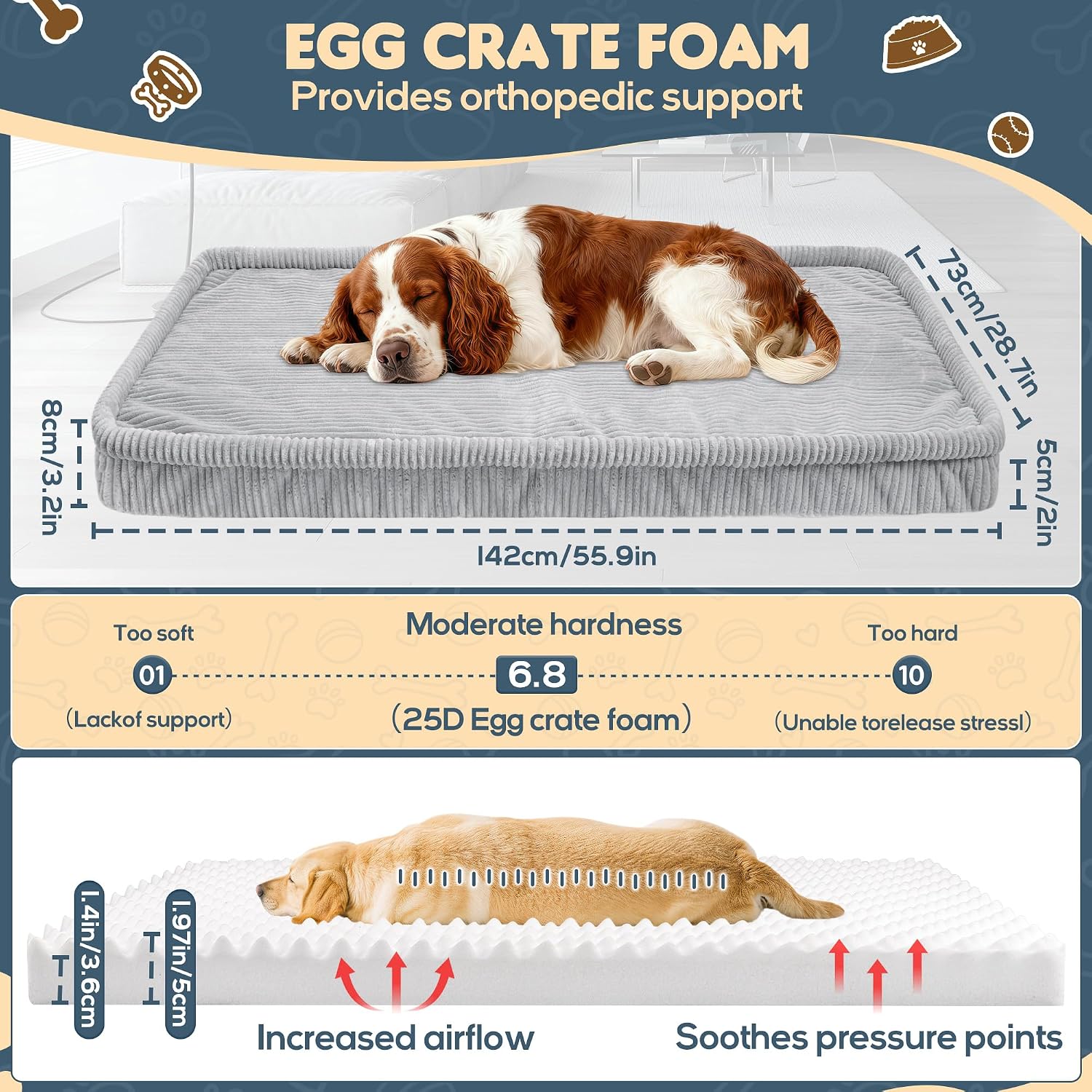 Loiion Dog Car Bed, Non-Slip Backseat Extender Pet Mat 56"x28.7"x2" | Removable, Washable Dog Bed With Waterproof Liner Protects Car Seats, Anti-Slip Travel Bed For Dogs