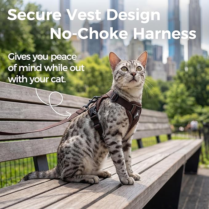 Cat Harness and Leash Set Escape Proof Tactical Large Kitten Harness Emotional Support Cat Vest, Brown, L