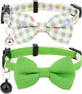 Cat Collar with Bow Tie Bell Breakaway Bowtie 2pcs Set Spring Plaid Flower Floral Solid Boy Girl Cute Kitten Safety B [Plaid & Solid] Green