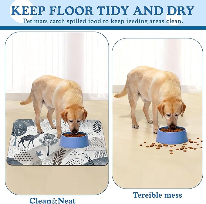 Watercolor Desert Camel Pet Feeding Mat for Floors–Christmas Stocking Absorbent Quick Dry Dog Cat Bowl Mat for Food and Water, Non Slip Waterproof Base, Mess-Free Feeding Accessories 12"x20"