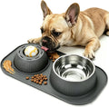 Dog Licking Bowl with Rolling Ball,Food and Water Bowl Set Slow Feeder | Spill proof & no tipping bowl mat features raised edge design to block splashes portable as travel dog bowls for outdoor trip