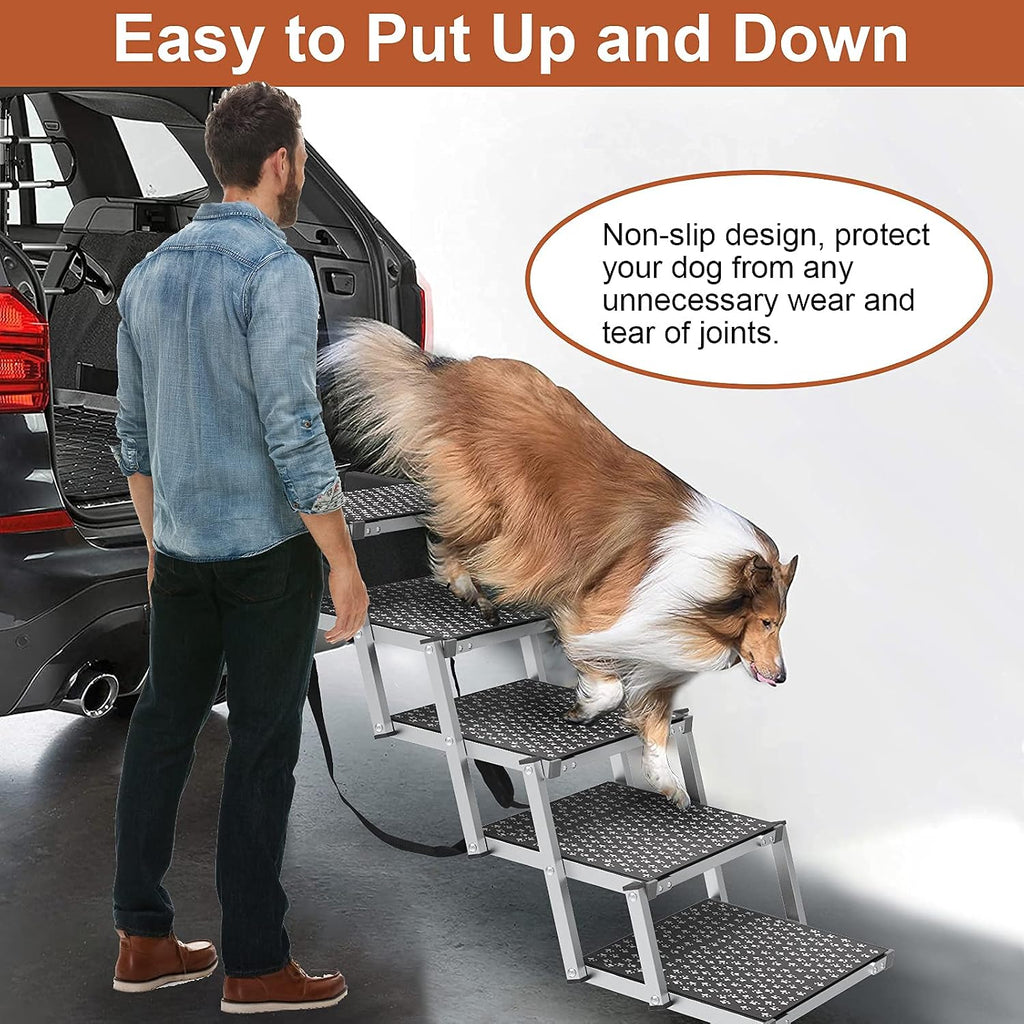 Split Ottoman Dog Ramp for Small Dogs - 2 in 1 Foldable Pet Ramp Ottoman for Bed & Couch, Non-Slip Indoor Safety Ramp for Puppy, Cats & Dachshunds, Rampa para Perros, Gray
