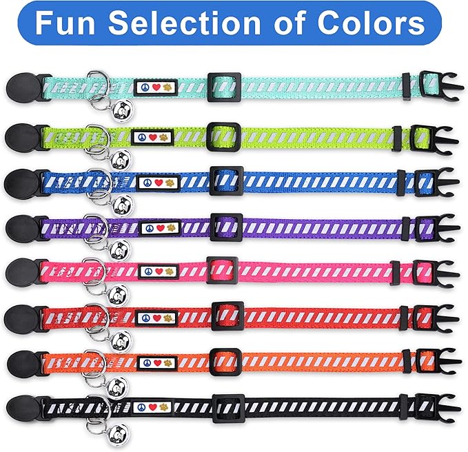 Pawtitas Personalized Teal Reflective Cat Collar – Adjustable Custom Collar with Safety Buckle, Removable Bell, and Engraved Name & Phone Number for Kittens and Adult Cats