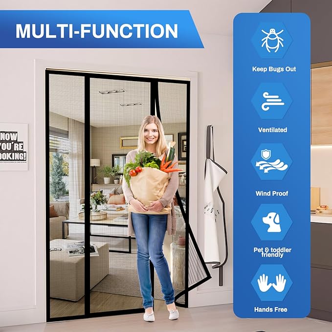 Magnetic Screen Door Upgraded PET Mesh Stronger Than Fiberglass and Polyester,Hands Free,Keeps Bugs Out,Pet & Kid Friendly,Suitable for Sliding Door,Large Patio Door and French Door-70''x79''