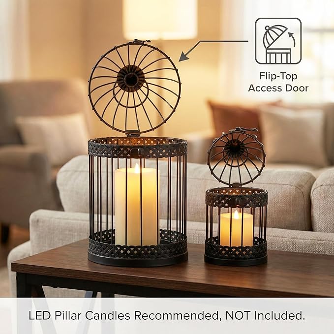 Vela Lanterns Bird Cage Decor Candle Holder Lantern Decorative Table Centerpiece Halloween Decorations, Black, Set of 4