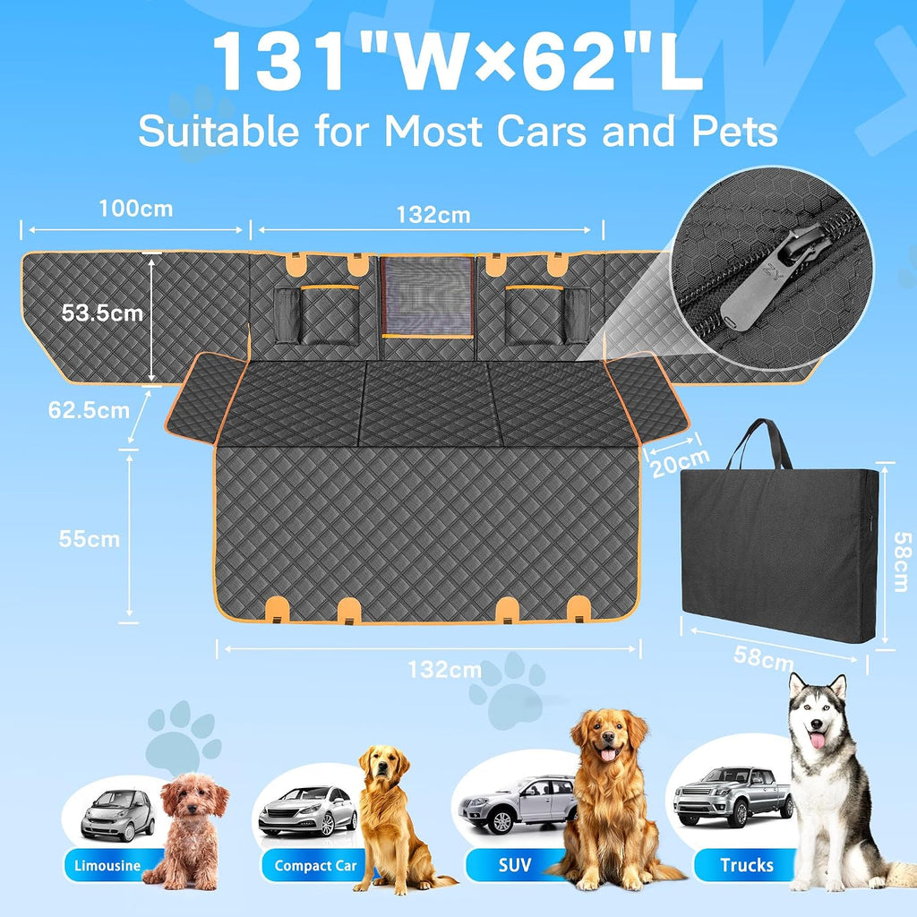 Dog Seat Cover for Back Seat, Hard Bottom Back Seat Extender, 100% Waterproof & Machine Washable, 600D Heavy Duty, Supports 400lbs for Travel & Camping, Dog Back Seat Pet Cover for Cars