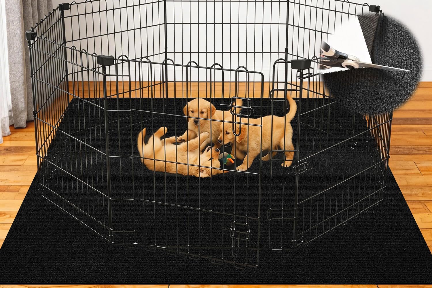 Dog Crate Mat, 60 in X 74 in Dog Playpen Mat Kennel Mat | Waterproof Non-Slip Reusable Washable Floor Protector Extra Large cages Puppy Pee Pad for Under Dogs Crate Black