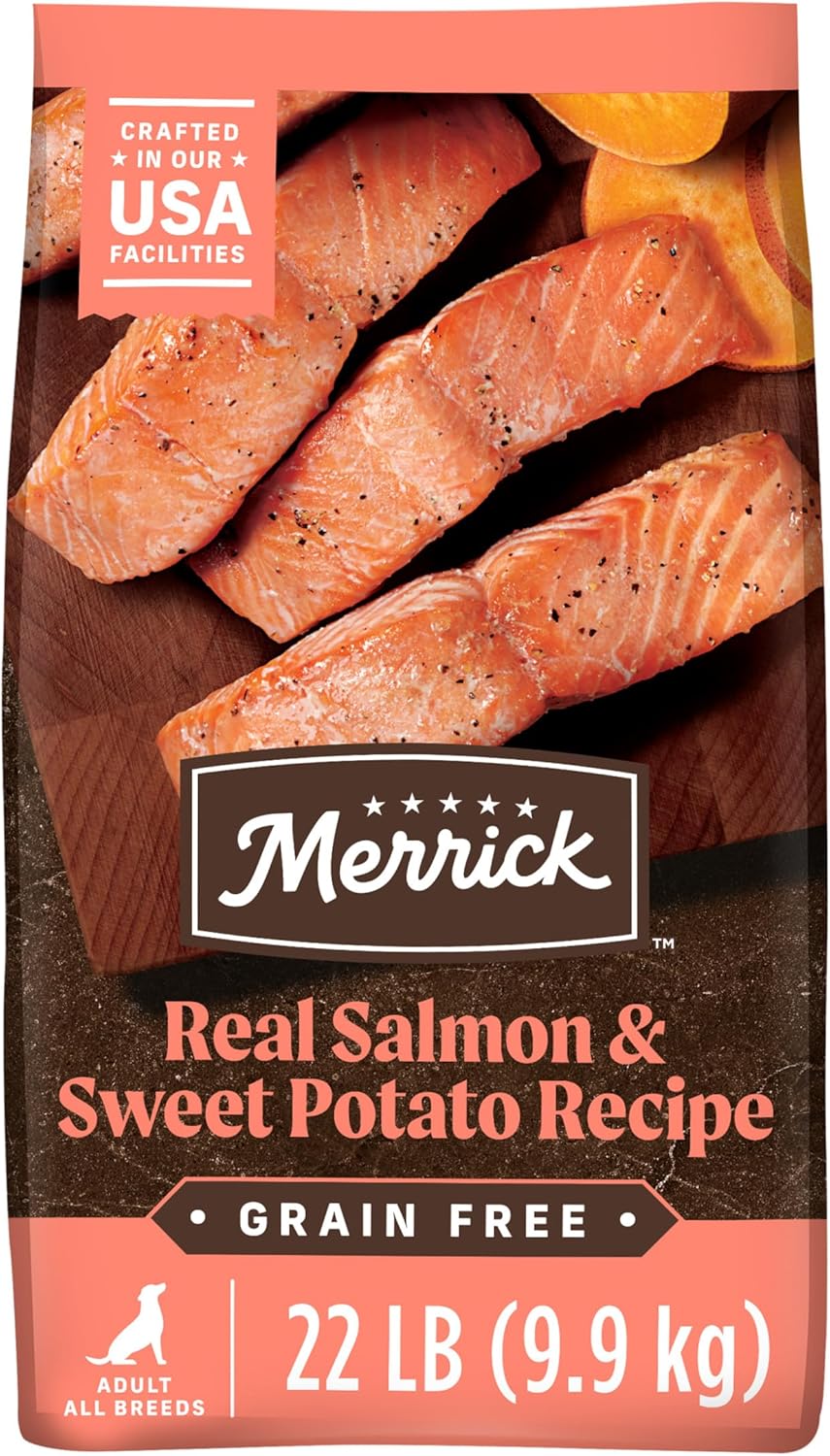 Merrick Premium Grain Free Dry Adult Dog Food, 22 lb Bag | Wholesome, grain-free natural kibble made with real Texas beef and sweet potato, 70% protein from animal sources