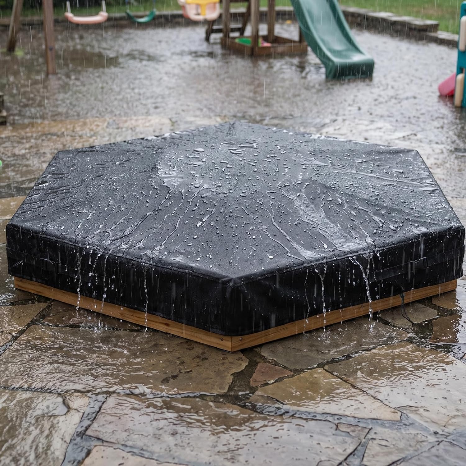 Kasla Hexagon Sandbox Cover, Custom Cover | Heavy Duty, Waterproof, Fits Large Sand Pit & Outdoor Wooden Sandbox for Toddlers Patio Backyard Garden Play
