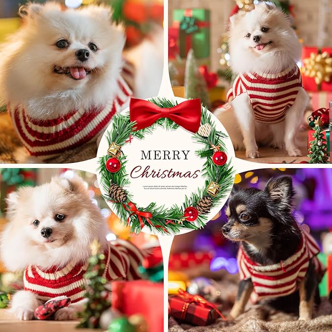Dog Christmas Sweater Xmas Pet Clothes Cute Striped Santa Claus Costume Holiday Puppy Cat Jumpers Outfits New Year Gifts for Small Medium Large Dogs (XXL, Red White Stripe Santa Claus)