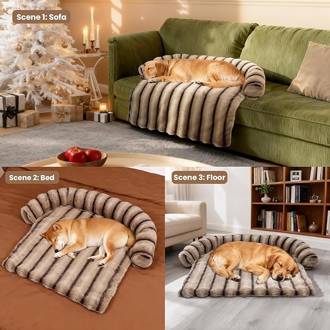 Large Dog Couch Bed, Fluffy Washable Couch Protector for Dogs with Removable Cover, Non-Slip Dog Sofa Bed, 45x37 Inch, Brown