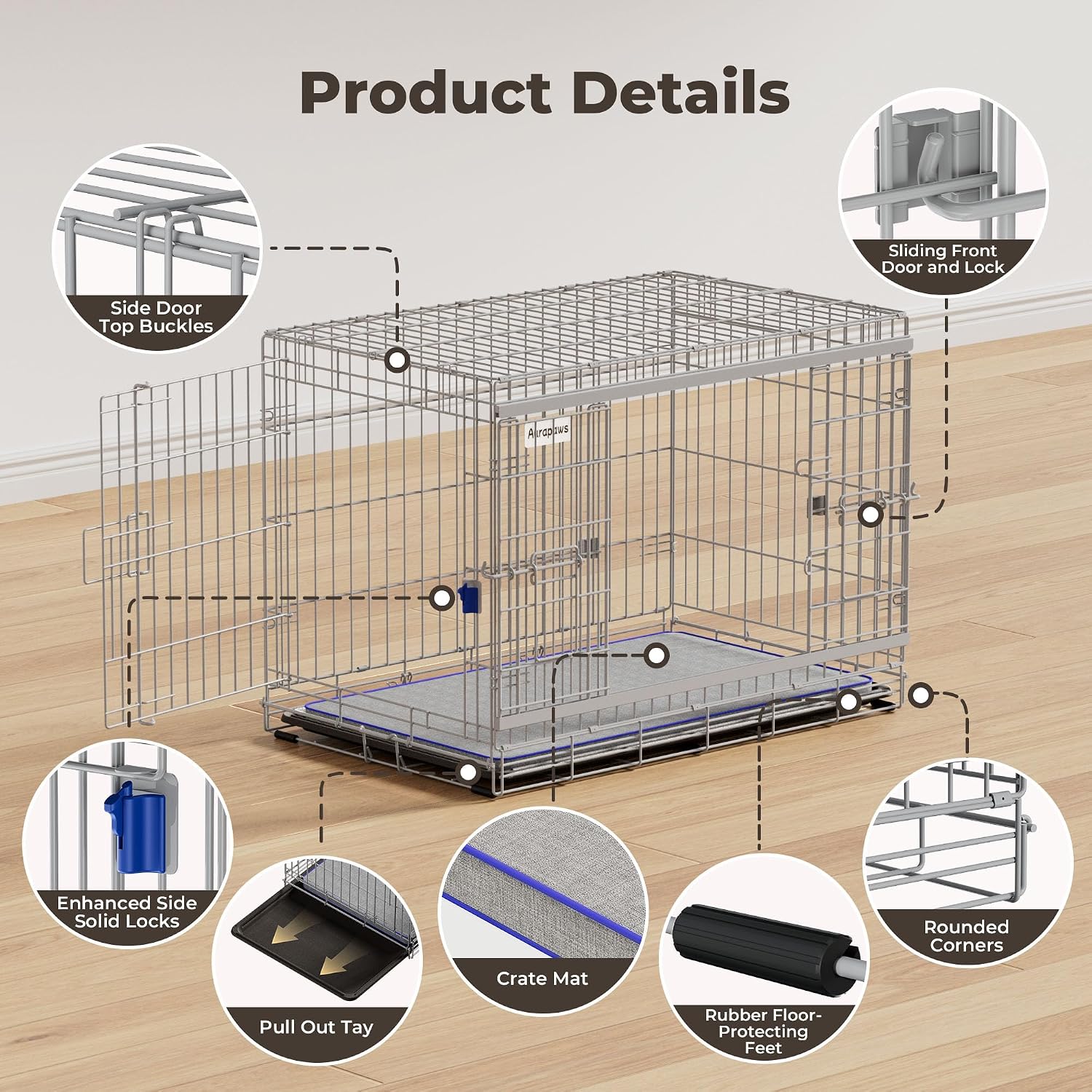 36 Inch Collapsible Dog Crate for Medium Dogs Heavy Duty Dog Kennel | Sliding Door, Double Door, with Soft Mat, Leak-Proof Tray, Easy Foldable & Assembly