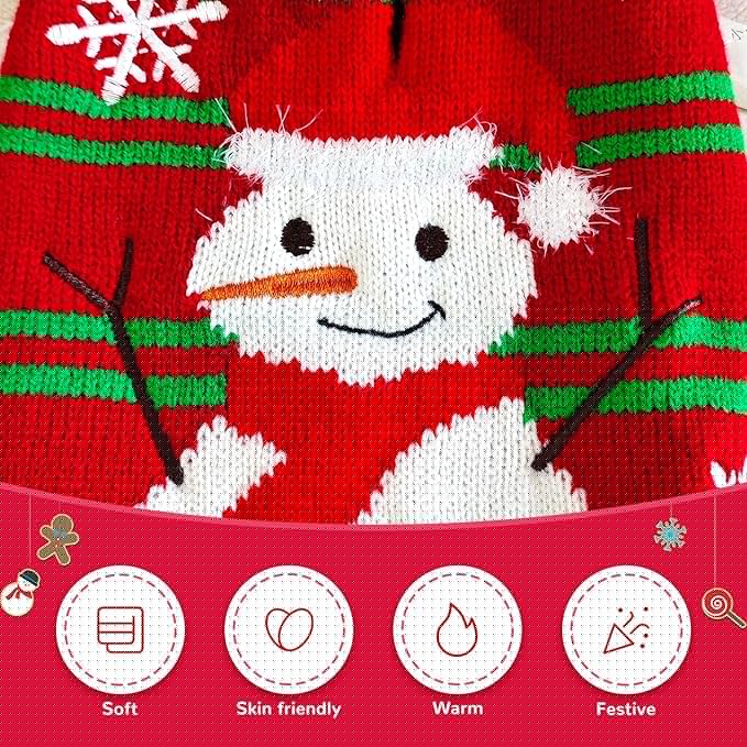 Dog Christmas Sweater Cute Snowman Puppy Cat Costume Boy Girls Xmas Holiday Pet Clothes New Year Outfits Gifts for Small Medium Large Dogs (S, Red Green Stripe Snowman)