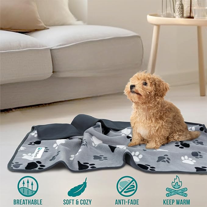 PetAmi Waterproof Dog Blanket for Extra Large Pets Dogs Cats, Large Pet Couch Cover Protector for Furniture, Reversible Washable Soft Fleece Cat Blanket for Bed Couch Sofa, 60x80 (Paw Print Gray)