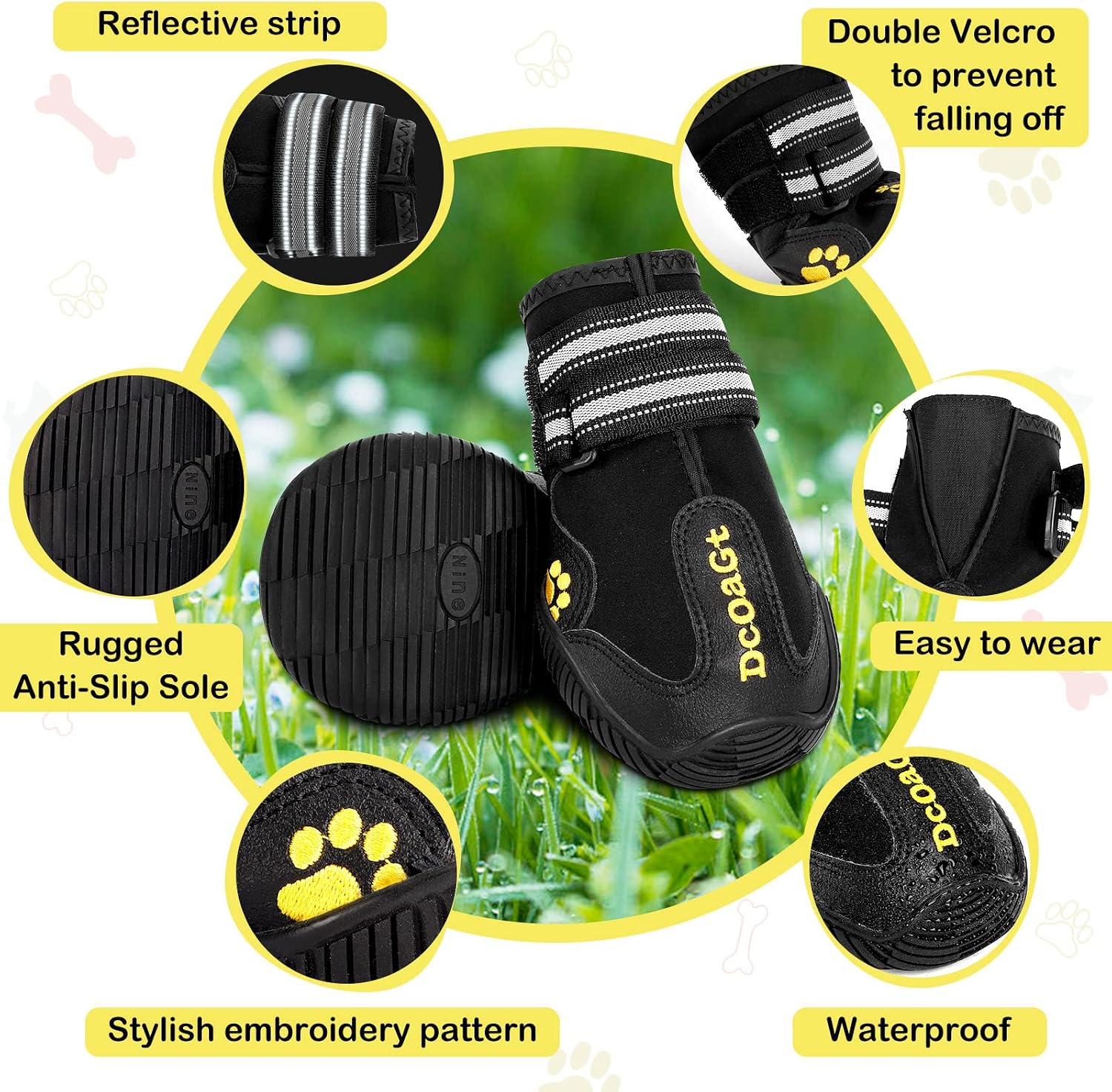 DcOaGt Dog Shoes Large Size Dogs XXL,Waterproof Dog Boots Dog Booties | Breathable Anti-Slip Paw Protectors for Hot Pavement Winter Snow for Hiking Walking with Reflective Strip Black, 4PCS,Size 9