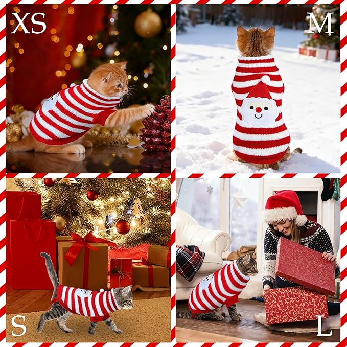 Cat Dog Christmas Sweater Pet Winter Warm Coat Pajamas Small Dog Sweaters Christmas Santa Sweater for Cats Kitty Puppy Small Dogs (Santa, M)